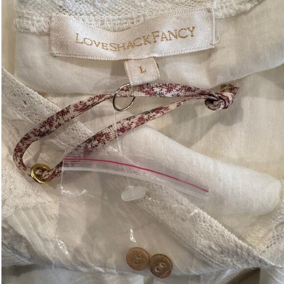 LoveShackFancy Lena V-Neck Embroidered Mini Dress Size Large - Picture 10 of 13